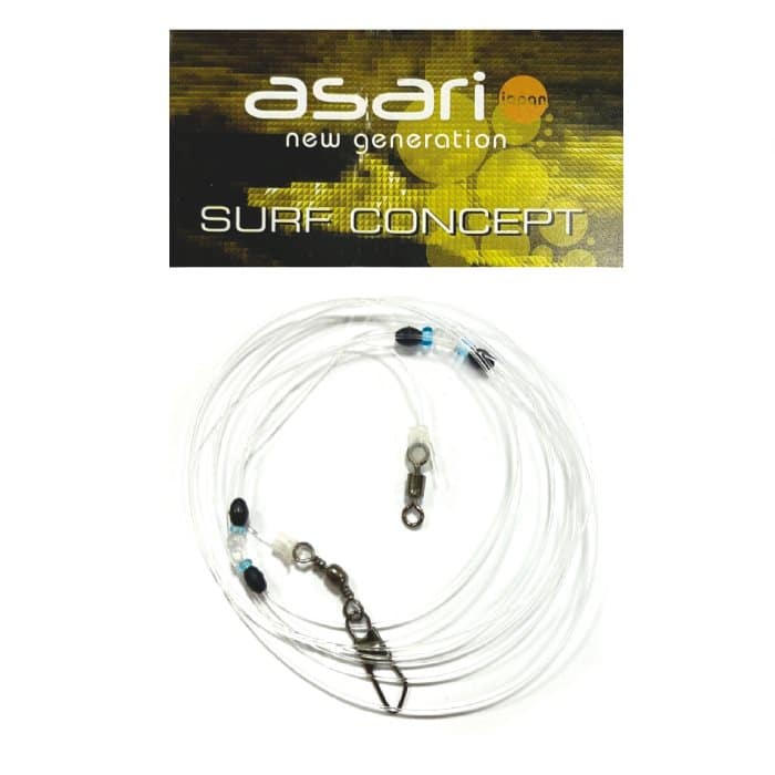 Detalle del bajo de línea surf Asari de 2 brazos con perlas y emerillón rolling