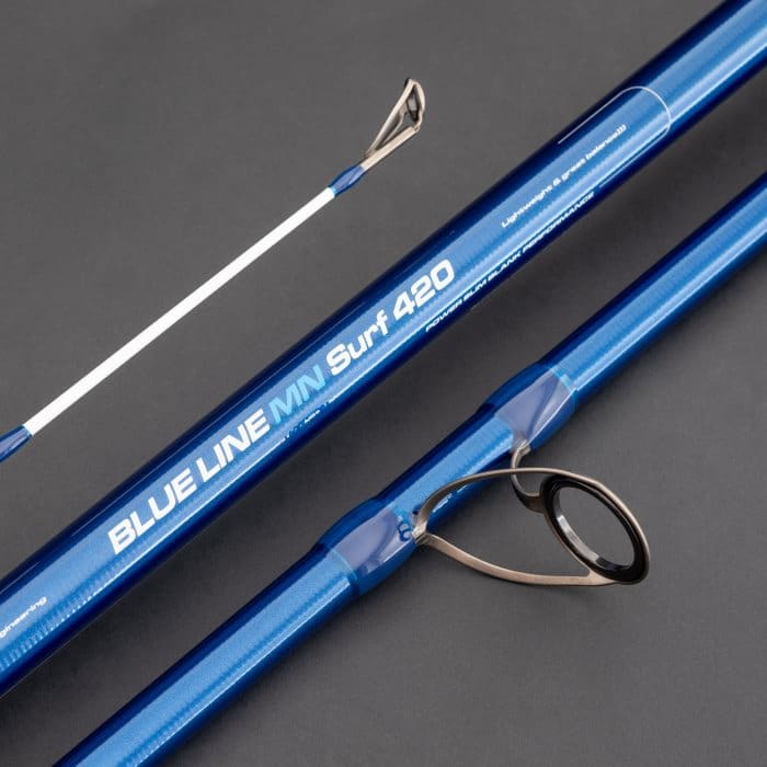 Caña de surfcasting Cinnetic Blue Line MN Surf 420 con puntera tubular y anillas de globo