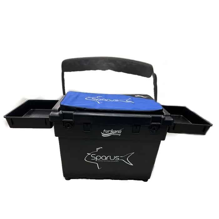 Cajón de pesca Sparus Turkana completo con bandejas laterales y asiento para surfcasting