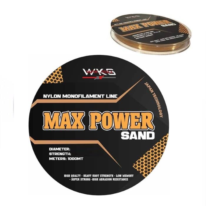 Monofilamento Wakasu Max Power Sand de 1000m color arena para pesca a surfcasting