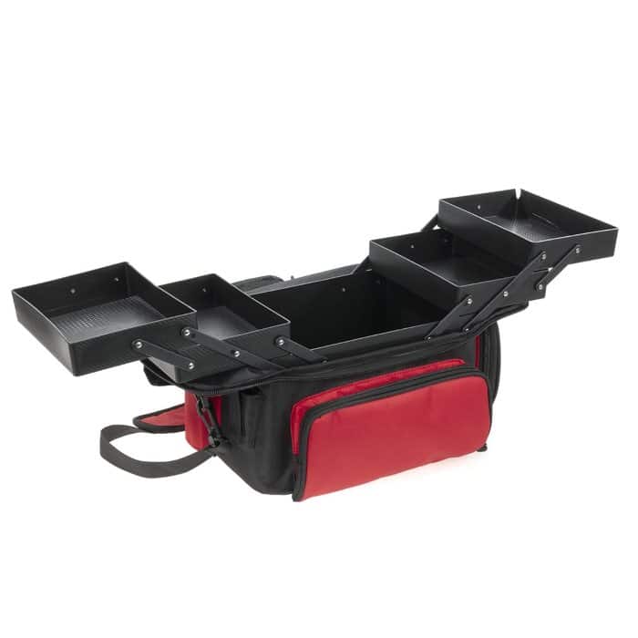 Macuto Hart Endurance con bandejas desplegadas para organizar accesorios de pesca