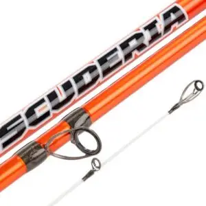 Detalle de la caña de surfcasting Vercelli Enygma Scuderia 420 con anillas FUJI K de globo